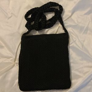 Black knit crossbody handbag